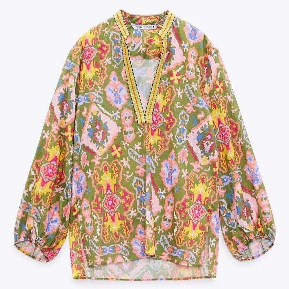 Zara Colorful embroidered collar blouse